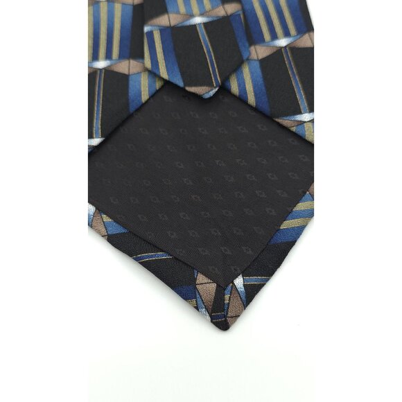 Chez Roffie New York Men's Silk Blue/Black Geometric Pattern Tie - Picture 6 of 8